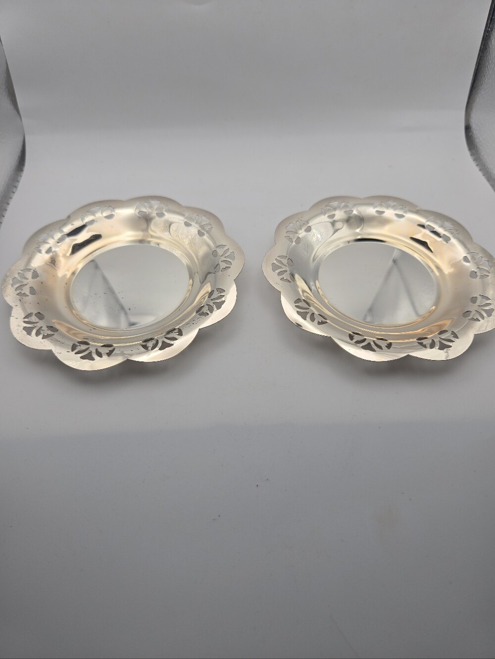 Vintage Silverplate Coasters Set of 2 Pierced Floral Scalloped 4.75"